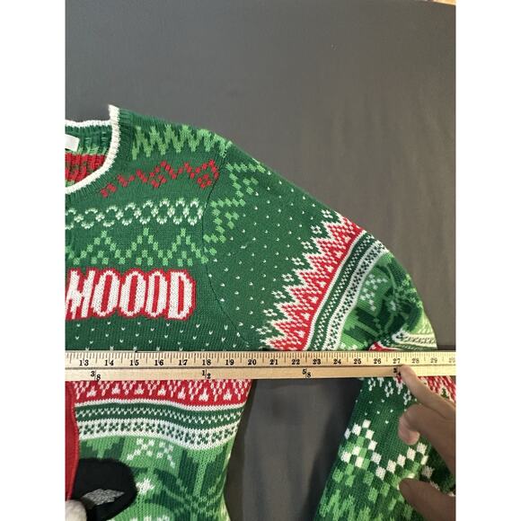holiday time christmas sweater womens Green Red Cow Santa Hat “Christmas Mooood” - Picture 7 of 8